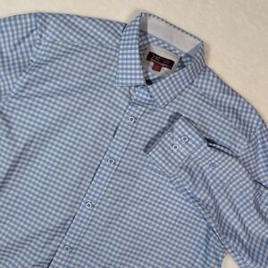 Johnston & Murphy XC4 Mens XL Blue Gingham Cotton Button Down Shirt 74-8454